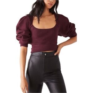 Free People Saffron Puff Sleeve Open back knit Top  sweater S